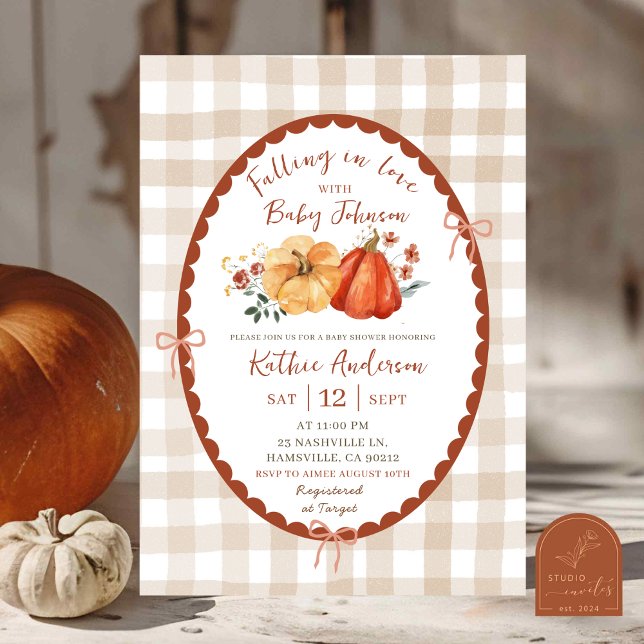 Autumn Boho Gingham Pumpkin Baby Shower Invitation (Creator Uploaded)