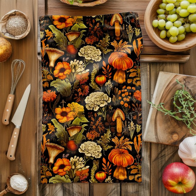 Autumn Boho Gothic Dark Floral Tea Towel (Creator Uploaded)