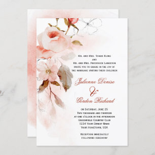 Autumn Boho Marsala Burgudy Blush Floral Wedding  Invitation