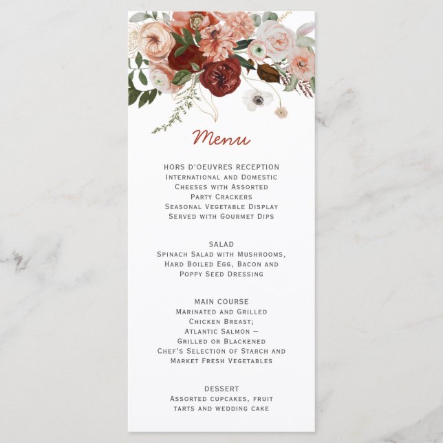 Autumn Boho Watercolor Floral Wedding Menu (Front)