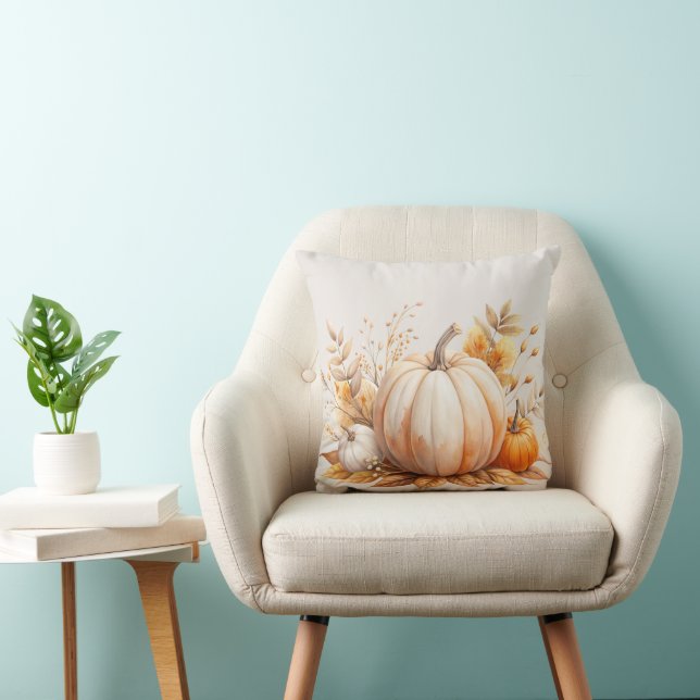 Autumn Boho Watercolor Pumpkin Cushion (Chair)