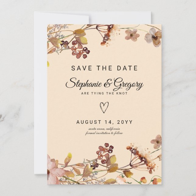 Autumn Boho Wildflower Wedding Save The Date (Front)