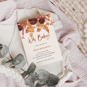 Autumn Boho Wildflowers Oh Baby Baby Shower Invitation