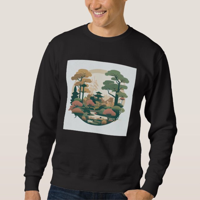 Autumn Bonsai Trees Garden Shrine Pond Japanese St Sweatshirt (Front)