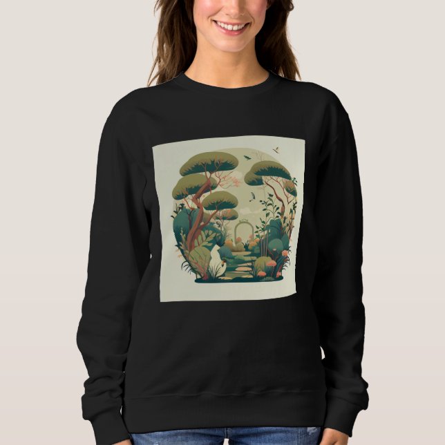 Autumn Bonsai Trees Garden Shrine Pond Japanese Sw Sweatshirt (Front)