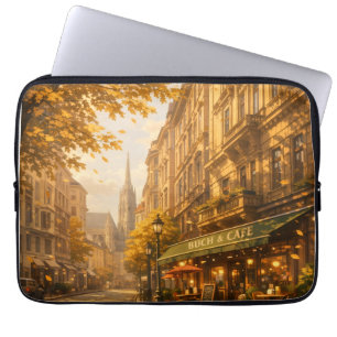 Autumn Book & Café Street Cozy European Alley Laptop Sleeve