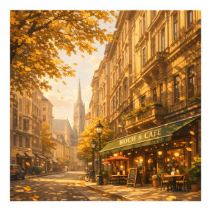 Autumn Book & Café Street Cozy European Alley Photo Print