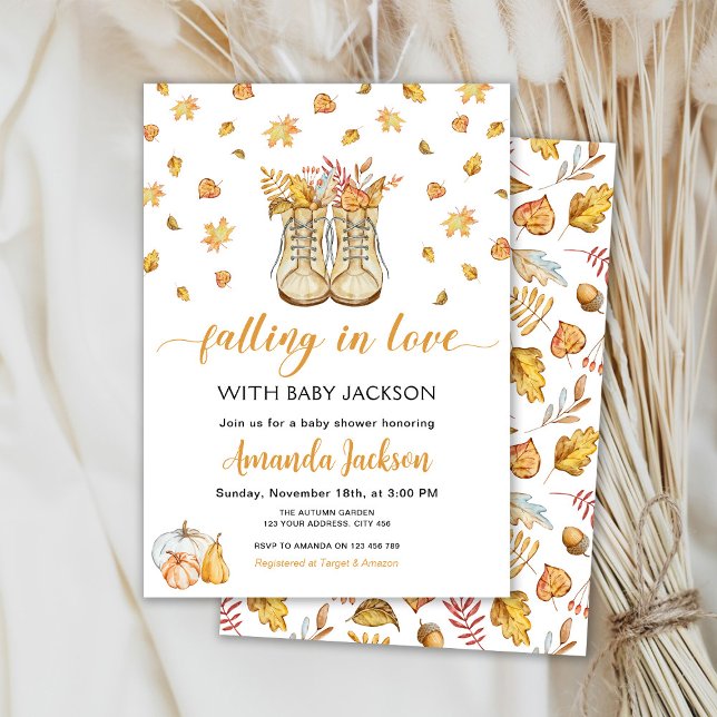 Autumn Boots Falling in love Pumpkins Baby Shower Invitation (Creator Uploaded)