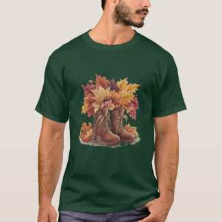 Autumn Boots with Fall Leaves Cosy Fall Watercolor T-Shirt