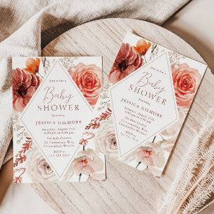 Autumn Botanical Boho Floral Neutral Baby Shower Invitation