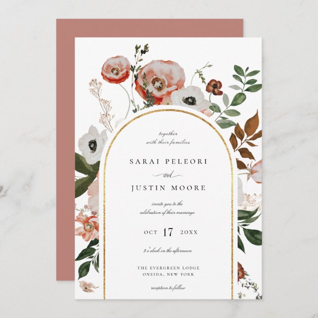 Autumn Botanical Floral Arch Frame Wedding Invitation (Front/Back)