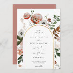 Autumn Botanical Floral Arch Frame Wedding Invitation<br><div class="desc">Elegant earthy Autumn botanical floral,  wedding invitation. Arch frame with golden accent and coordinating mauve rose colour backing. Invitation features chic typography design style mix of calligraphy and bold type.</div>