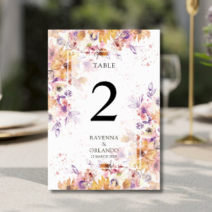 Autumn Botanical Floral Garden Romance Wedding Table Number