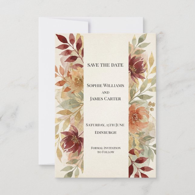Autumn Botanical Floral Save The Date Card (Front)