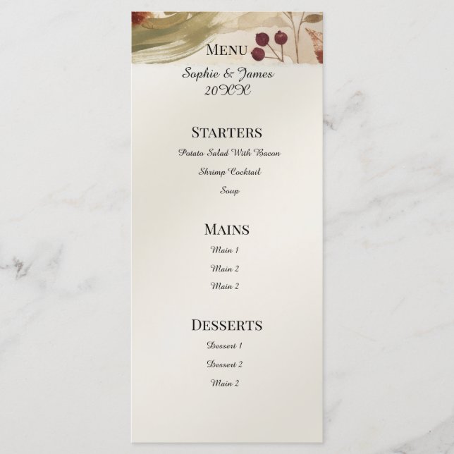 Autumn Botanical Floral Wedding Menu (Front)