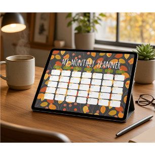 Autumn Botanical Monthly Digital Planner Template Poster