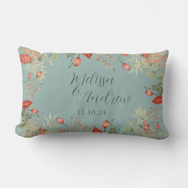 Autumn Botanical Newlywed Lumbar Cushion (Front)