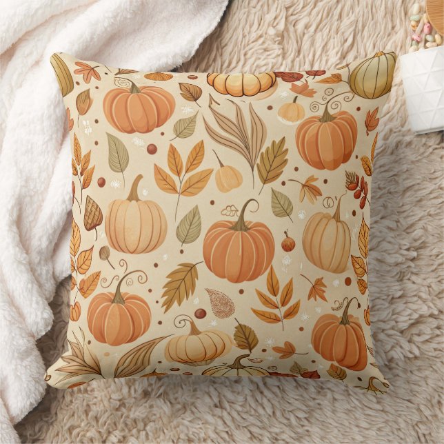 Autumn Botanical Pumpkin Vine Pattern Cushion (Blanket)