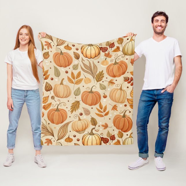 Autumn Botanical Pumpkin Vine Pattern Fleece Blanket (In Situ)