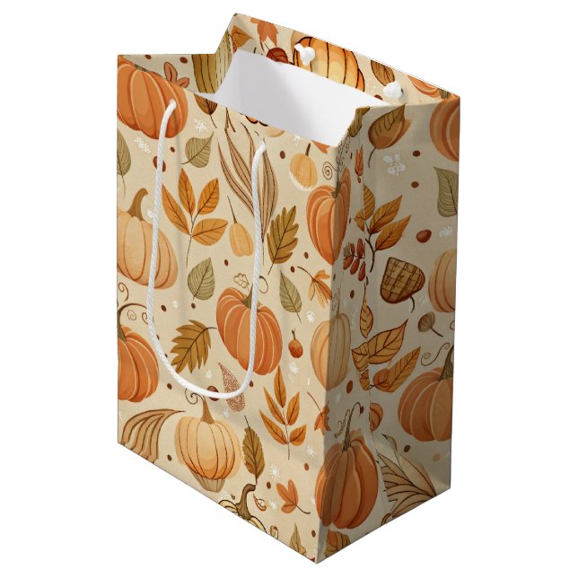 Autumn Botanical Pumpkin Vine Pattern Medium Gift Bag (Front Angled)