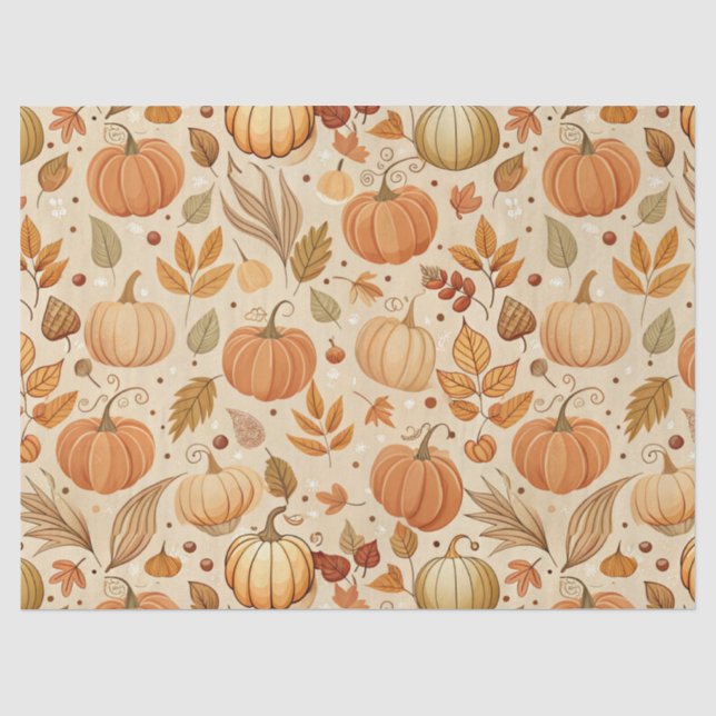 Autumn Botanical Pumpkin Vine Pattern Tissue Paper (Front)