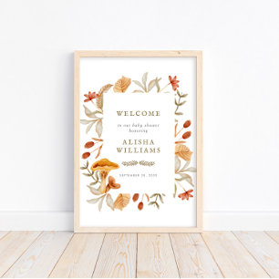 Autumn Botanical Whimsy Fall Baby Shower Welcome Poster