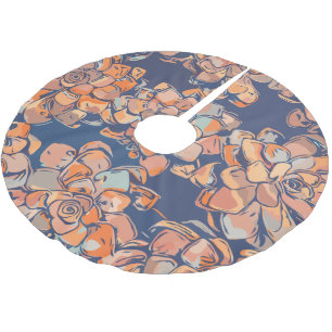 Autumn Botanicals in Earthy Neutrals and Navy Brushed Polyester Tree Skirt