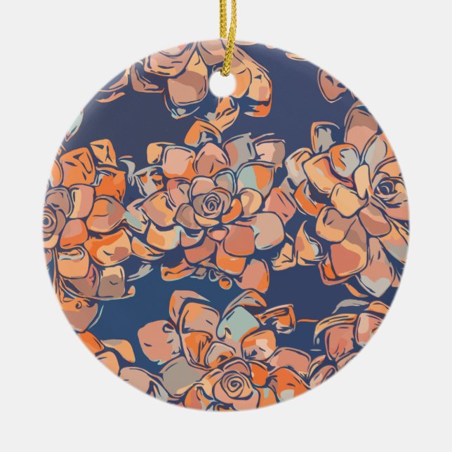 Autumn Botanicals in Earthy Neutrals and Navy Ceramic Ornament (Front)