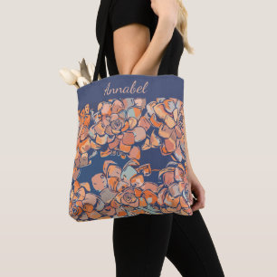 Autumn Botanicals in Earthy Neutrals and Navy Tote Bag