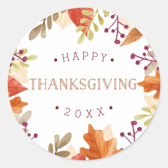 Autumn Bounty | Happy Thanksgiving Classic Round Sticker (Front)