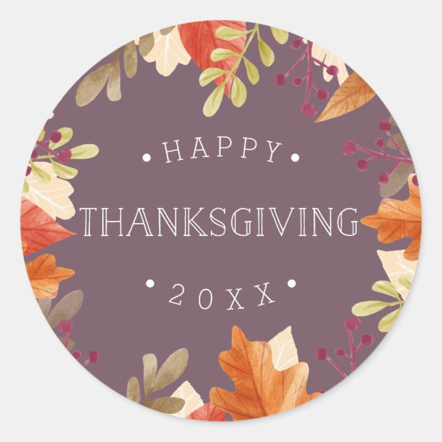 Autumn Bounty | Happy Thanksgiving Classic Round Sticker (Front)