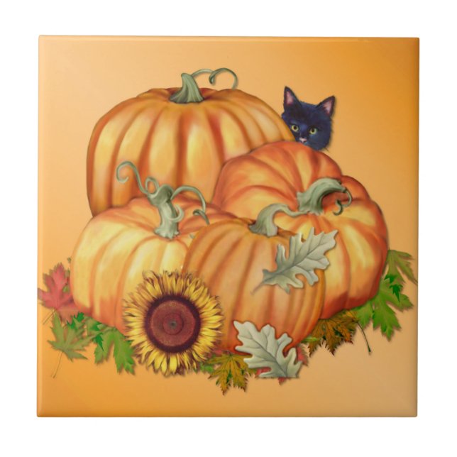 Autumn Bounty Pumpkins Cat Tile (Front)