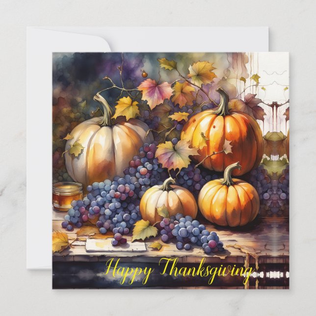 Autumn Bounty, pumpkins grapes -Thanksgiving Invitation (Front)