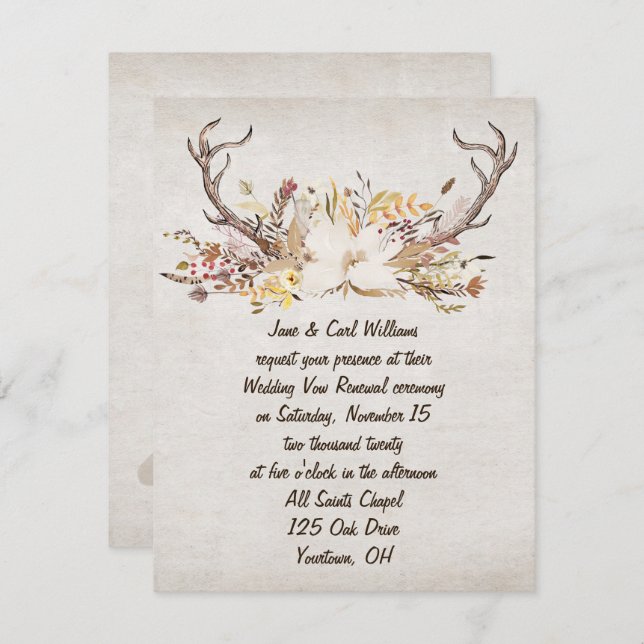 autumn bouquet and deer antlers-vow renewal invitation (Front/Back)