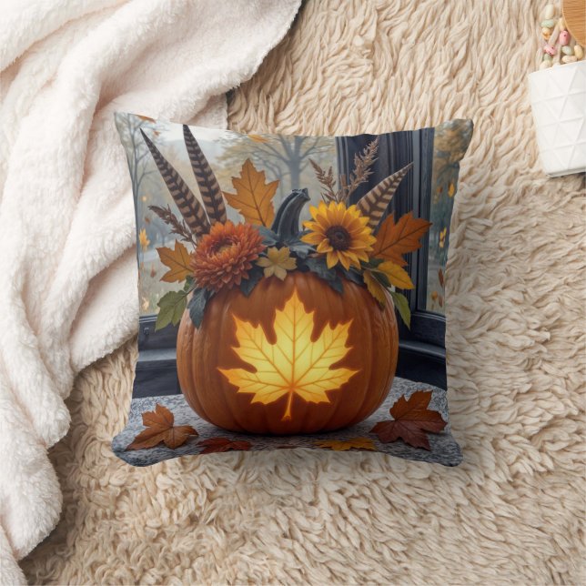 Autumn Bouquet In an Orange Pumpkin Cushion (Blanket)