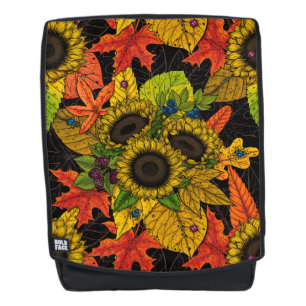 Autumn bouquet on black backpack