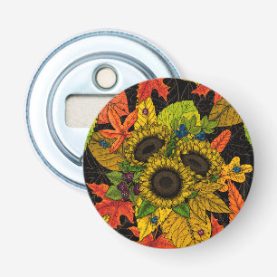 Autumn bouquet on black bottle opener