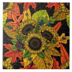Autumn bouquet on black ceramic tile