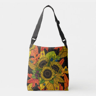 Autumn bouquet on black crossbody bag