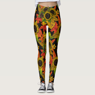 Autumn bouquet on black leggings