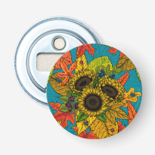 Autumn bouquet on blue bottle opener