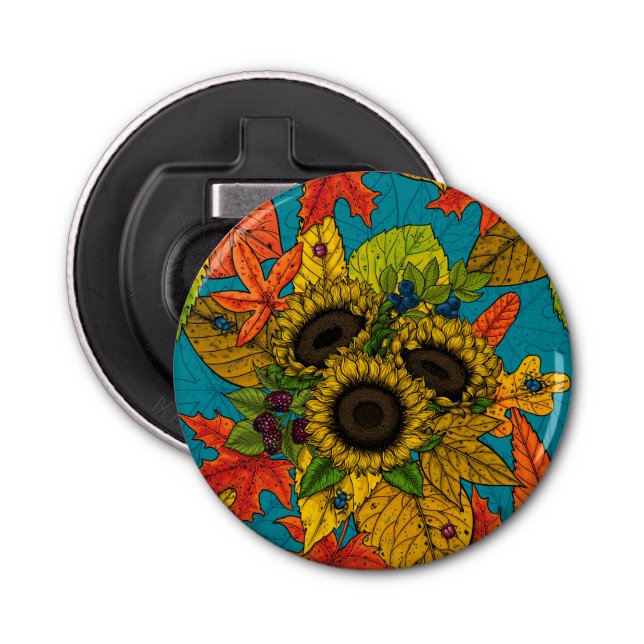 Autumn bouquet on blue bottle opener (Front)