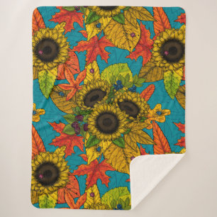 Autumn bouquet on blue sherpa blanket