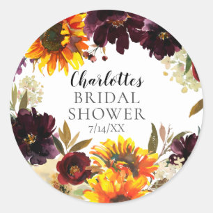Autumn Bouquet Sunflowers Floral Bridal Shower Classic Round Sticker