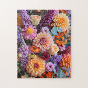 Autumn Bouquet with Dahlias, Freesias, and Gerbera Jigsaw Puzzle