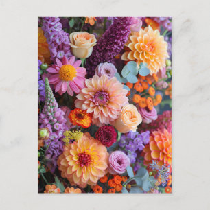 Autumn Bouquet with Dahlias, Freesias, and Gerbera Postcard