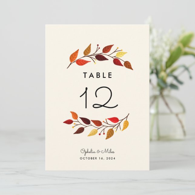 Autumn Branches 5x7 Wedding Table Number (Standing Front)