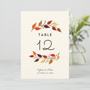 Autumn Branches 5x7 Wedding Table Number