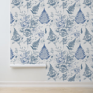 Autumn Breath Luxury Blue Flower Seamless Pattern Wallpaper