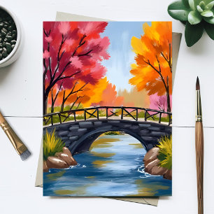 Autumn Bridge Fall Foliage Watercolor Nature Postcard